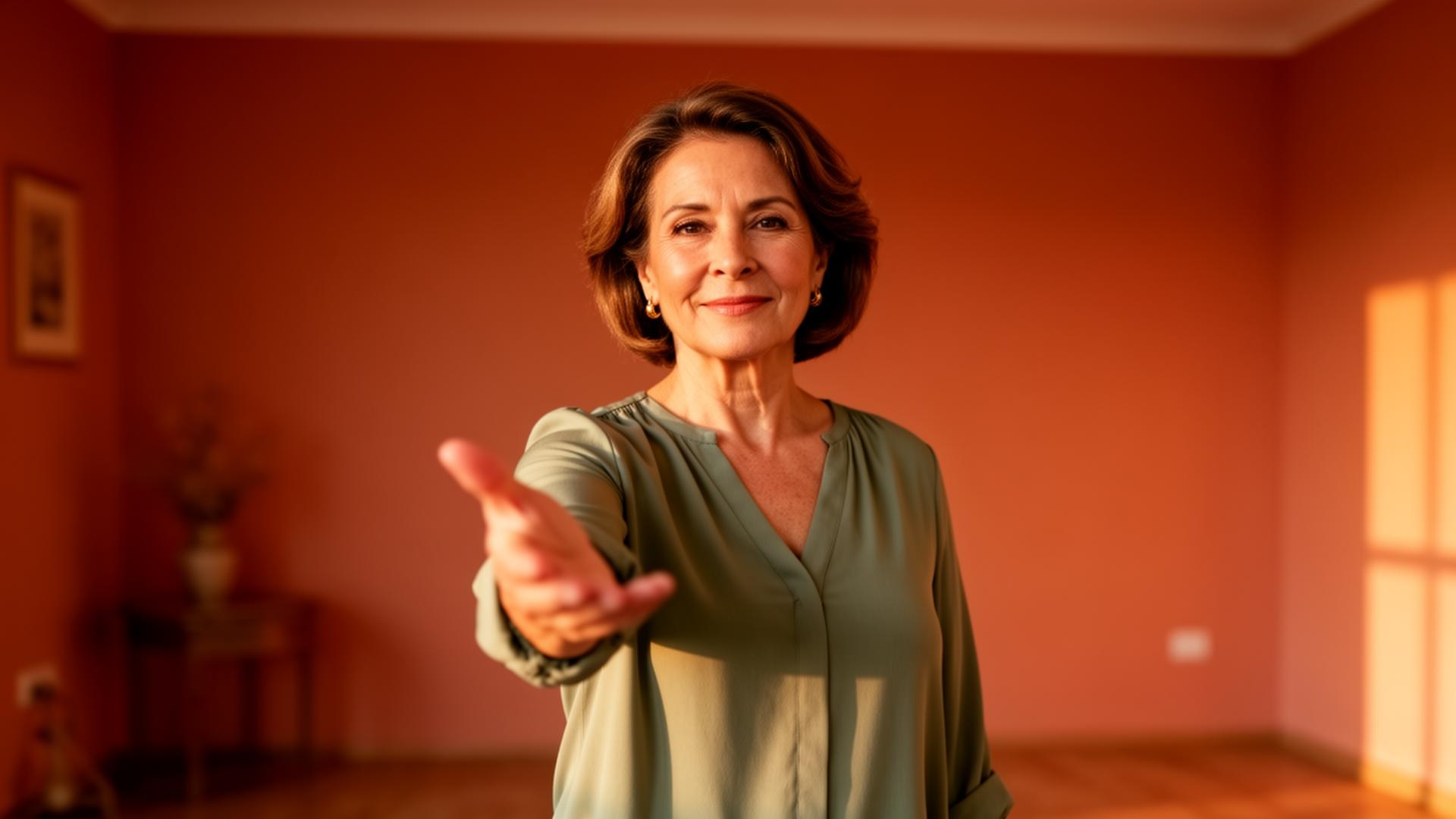 Woman extending her hand to welcome the client